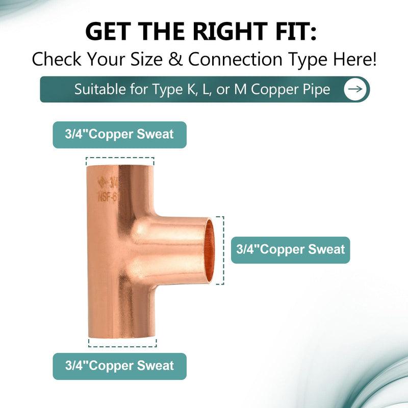 15-Pack Niikappu Copper Tee Fitting 3/4" C(COPPER011-15) 15 3/4" X 3/4" X 3/4"
