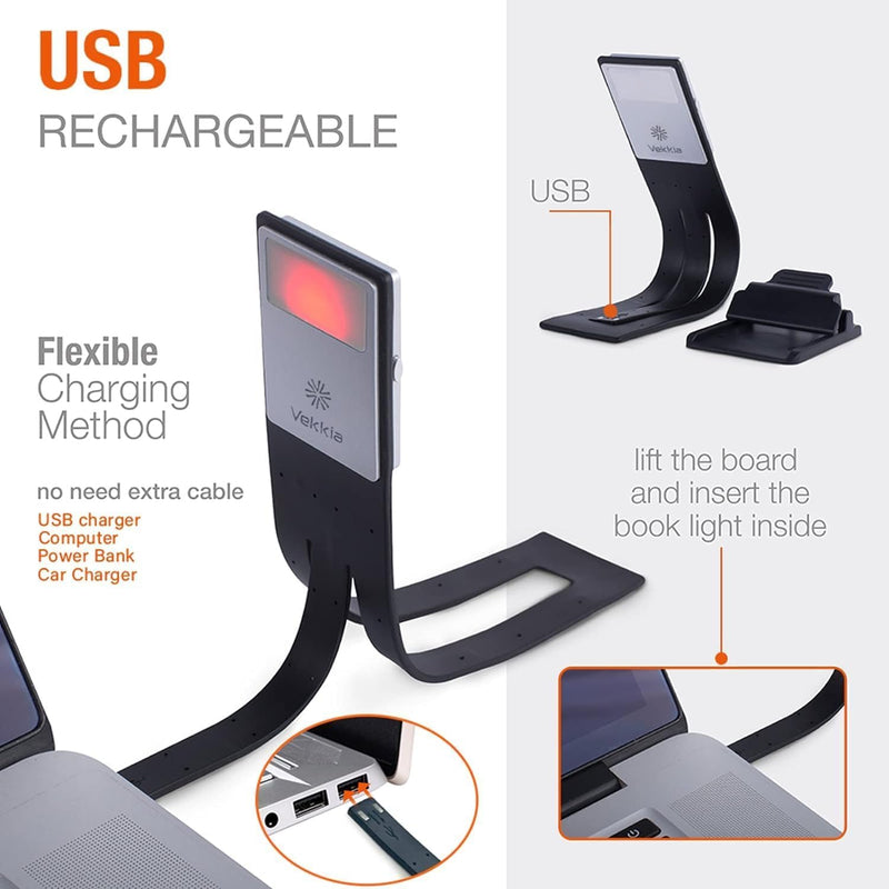 Vekkia Bookmark Book Light, Clip on Reading Lights for Books in Bed, Infinite Brightness Levels, Soft Light Easy for Eyes, Built-in USB Cable Easy Charge. for Readers & Kids Warm
