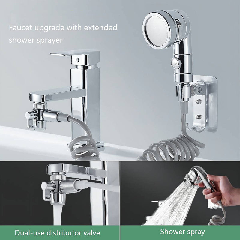 Sink Faucet Hose Sprayer Attachment handheld Sink Sprayer with ON/Off & 7 Adapters Extension Shampoo Hose Shower Head for Hair Washing Baby Bath Pet Rinse (6.5ft Silver Sink Shower Set) 6.5ft Silver Sink Shower Set