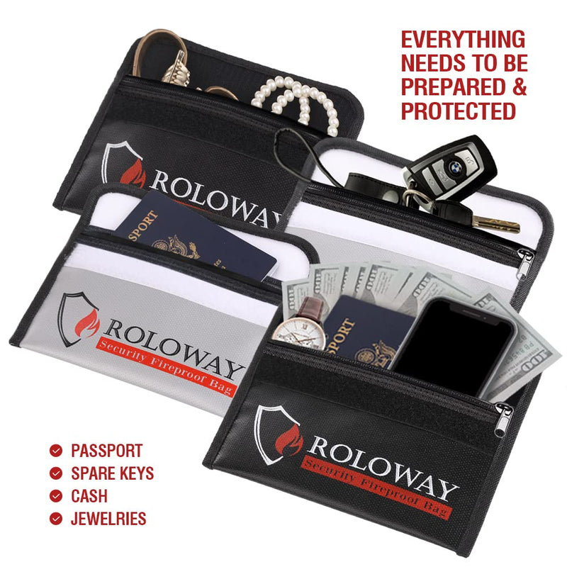 ROLOWAY Small Fireproof Bag (5 x 8 inches), Non-Itchy Fireproof Money Bag, 4-Pack