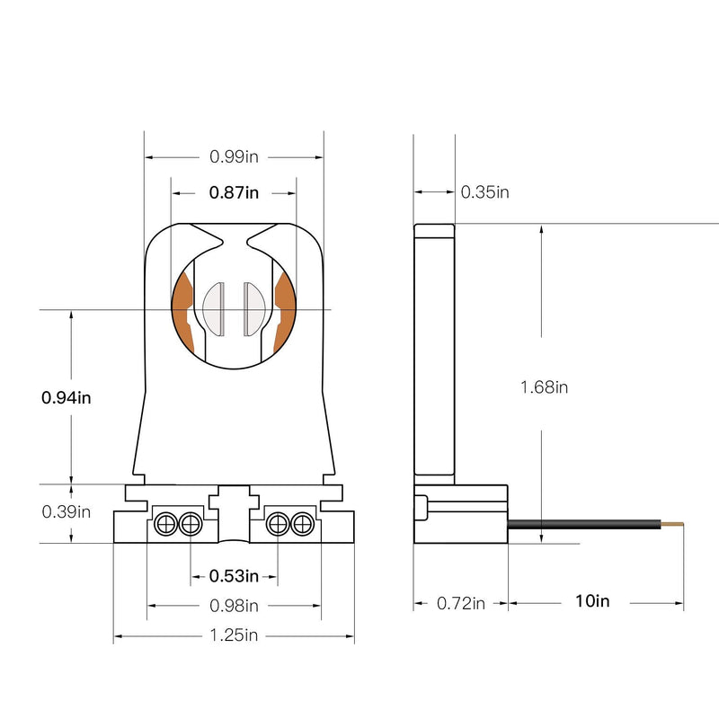 12-Pack JACKYLED Non-Shunted Turn-Type T8 Lamp Holder UL Socket Tombstone with 10 inches Wires Attached for LED Fluorescent Tube Replacements 12