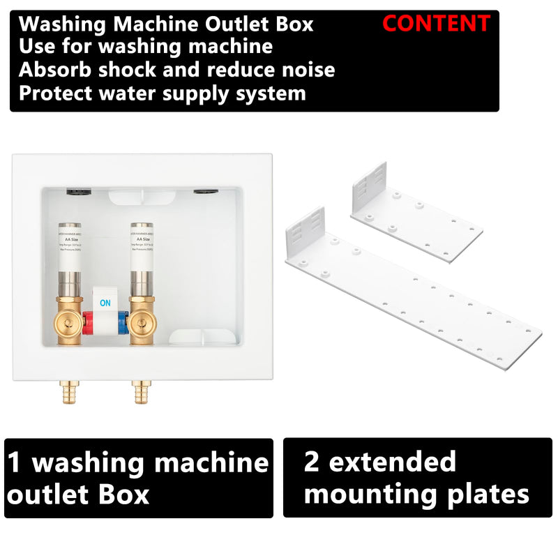 (1 Pack) Lidertik Washing Machine Outlet Box Crimp PEX-B, Single Control Valve with Stainless Steel Hammer Arrestors, Inlet 1/2 inch PEX-B F1807 Crimp Barb x Outlet 3/4 inch Male Thread LI-XYJH-621-M SS-Crimp PEX-B