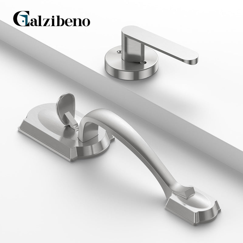 Front Door Handle No Lock, Entry Door Handle Exterior with Interior Reversible Handle Lever, Lower Half Grip, Single Cylinder, Door Handle Sets for Right or Left Handed Door, Satin Nickel