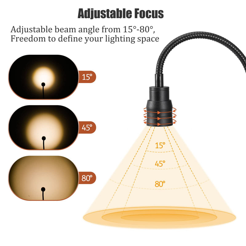 Zoomable LED Reading Lights for Bed Headboard, Clip on Spotlight Lamp for Desk, Dorm Bed, Dimmable USB Clamp Book Light with Flexible Gooseneck, Adjustable Beam Angle 15°-80°