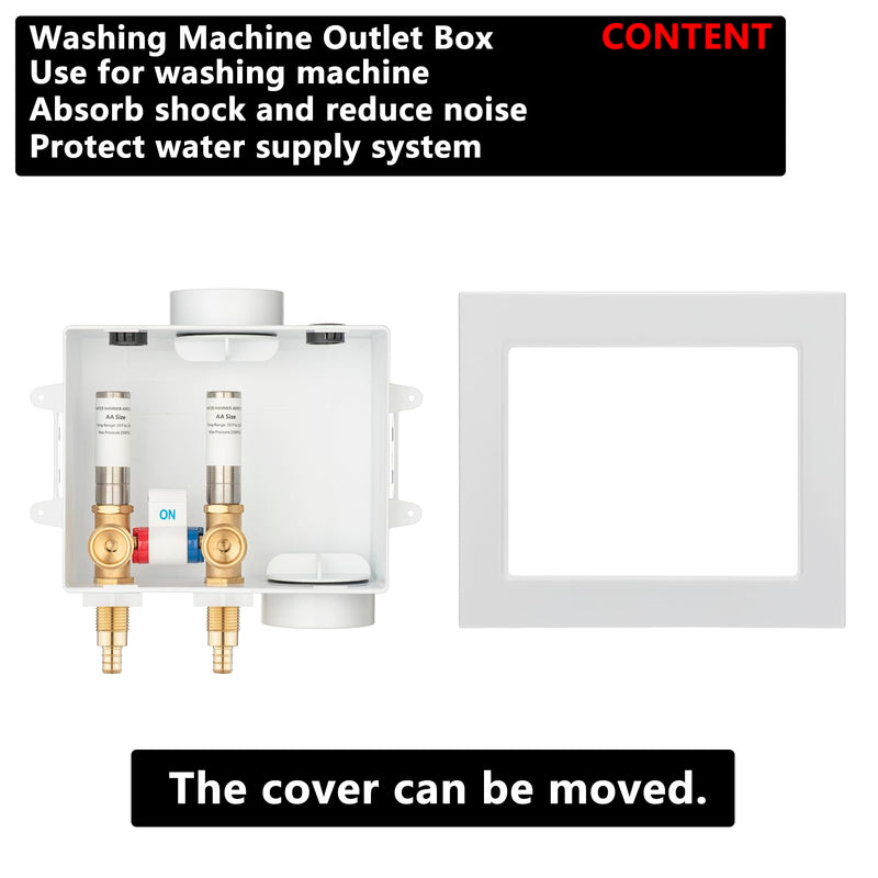 (1 Pack) Lidertik Washing Machine Outlet Box Crimp PEX-B, Single Control Valve with Stainless Steel Hammer Arrestors, Inlet 1/2 inch PEX-B F1807 Crimp Barb x Outlet 3/4 inch Male Thread LI-XYJH-621-M SS-Crimp PEX-B