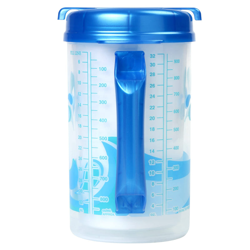 Plum Hill Drink More Water Plastic Tracking Hospital Mug With Measurements, Water Cup with Straw, 32 Oz Hospital Cup with Lid and Straw, Hospital Water Bottle with Straw (Pearl Blue) Pearl Blue
