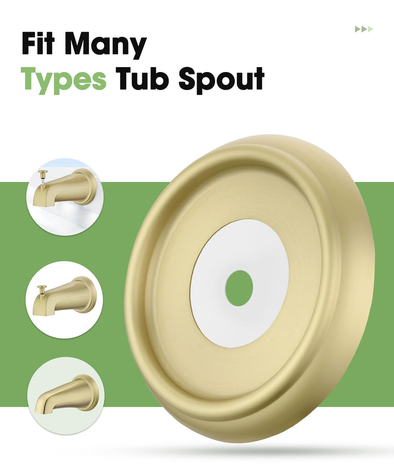 Bathtub Spout Cover with Seal Back Hole Cover Fit 1/2" Copper Pipe, Thread Pipe, Prvent Leaking from Behind Tub Spout, 1-1/2 Inch ID and 3-5/8 Inch OD, Brushed Gold