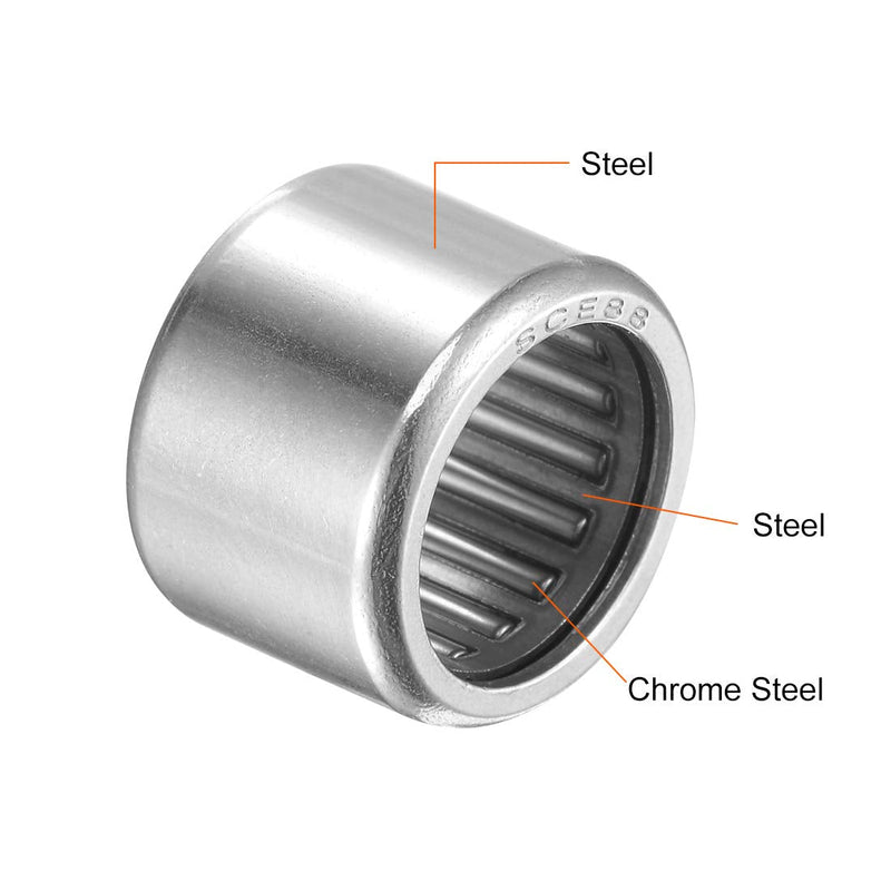 uxcell SCE88 Needle Roller Bearings 1/2-inch Bore 11/16-inch OD 1/2-inch Width Chrome Steel Open End 10pcs 1/2x11/16x1/2"