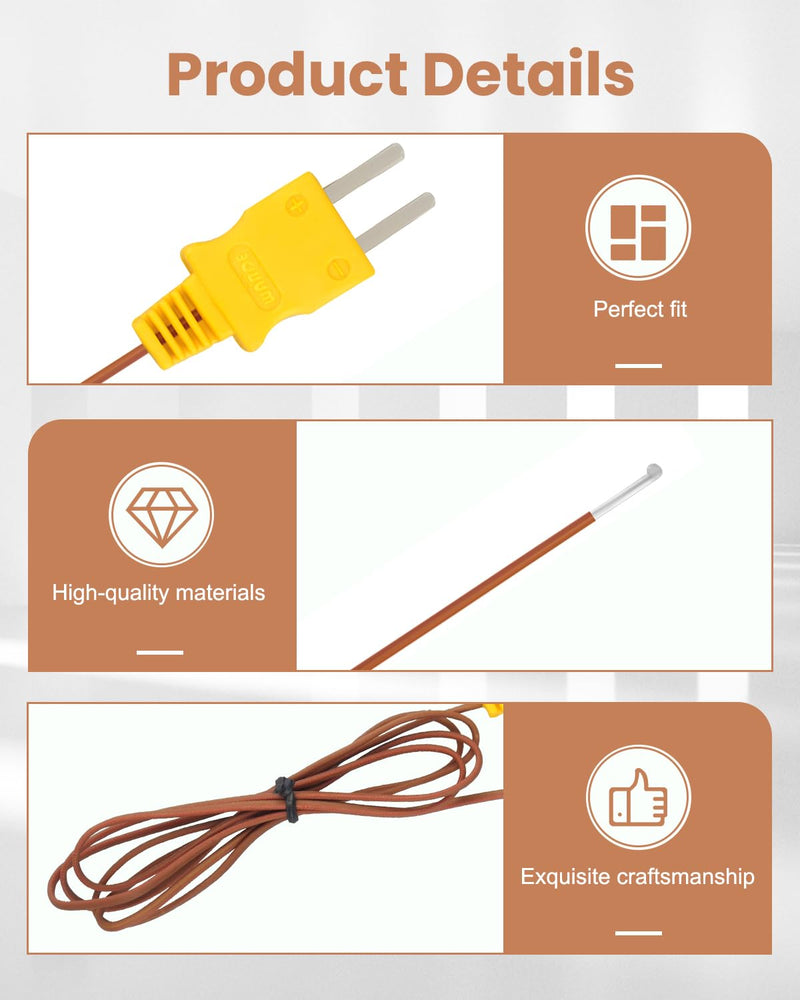 80PK-1 K-Type Bead Temperature Probe Fit for Fluke thermocouple Meters 1M Length High Accuracy, 2Pcs 2