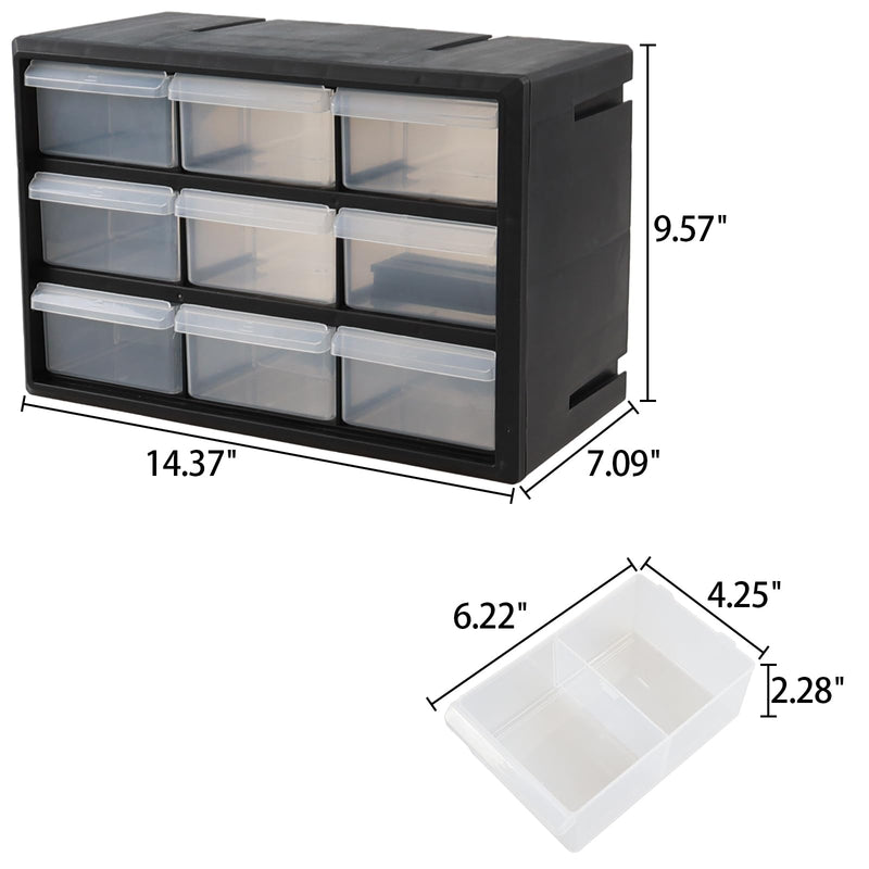 Obstnny 9 Drawer Plastic Parts Storage Hardware and Craft Cabinet, Drawer Parts Organizer, Black