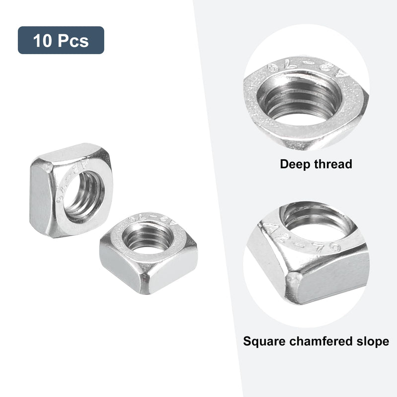 uxcell M5-0.8x4 Square Nuts, 304 Stainless Steel Coarse Thread Square Nuts Fasteners for Home Repairs and Professional Engineering, Silver, 10pcs M5-0.8x4mm 10