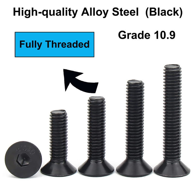 75PCS Flat Head Hex Socket Cap Screw Bolt, Grade 10.9 Alloy Steel, M6 x 10/12/16/20/30mm SCK Allen Head Hex Drive Machine Screw Set with Hex Key, Black Oxide Finish, Fully Threaded Pitch: 1.0mm 75pcs-M6 x 10/12/16/20/30