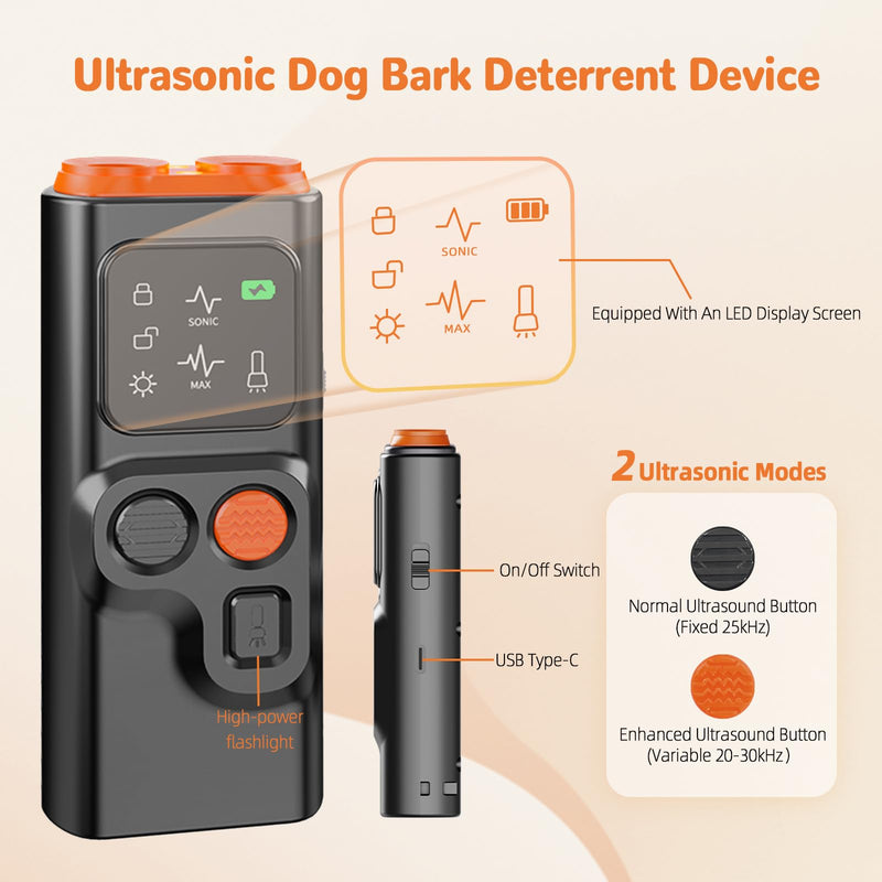 Golipal Dog Bark Deterrent Devices, Ultrasonic Dog Bark Deterrent Devices, 2 Ultrasonic Modes Anti Barking for Dogs, 30FT far Dog Training Tools, for Training to Improve Bad Behavior (Black) Black