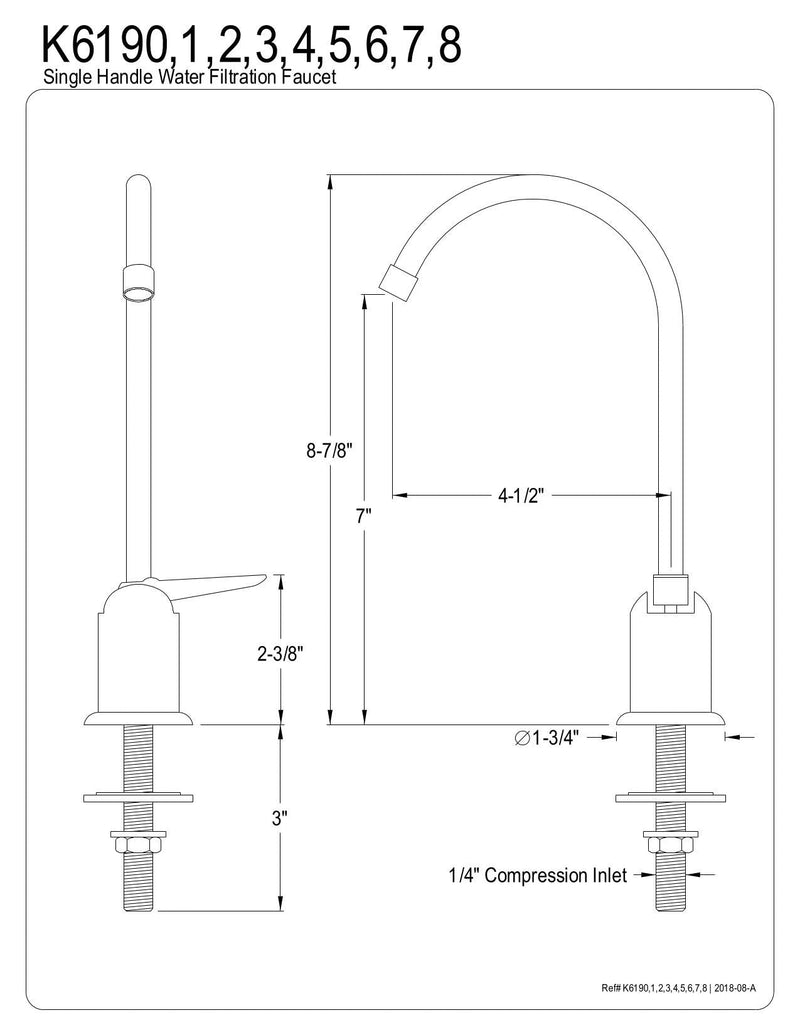 Kingston Brass K6196 Americana Single-Handle Water Filtration Faucet, Polished Nickel 1.75 x 4.5 x 8.88