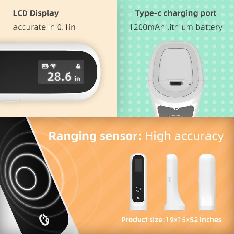 Ellie Highly Accurate Smart Height Measurement for Kids - Wireless Wall Portable Design with LCD Display with APP for Height Tracking and Data Management