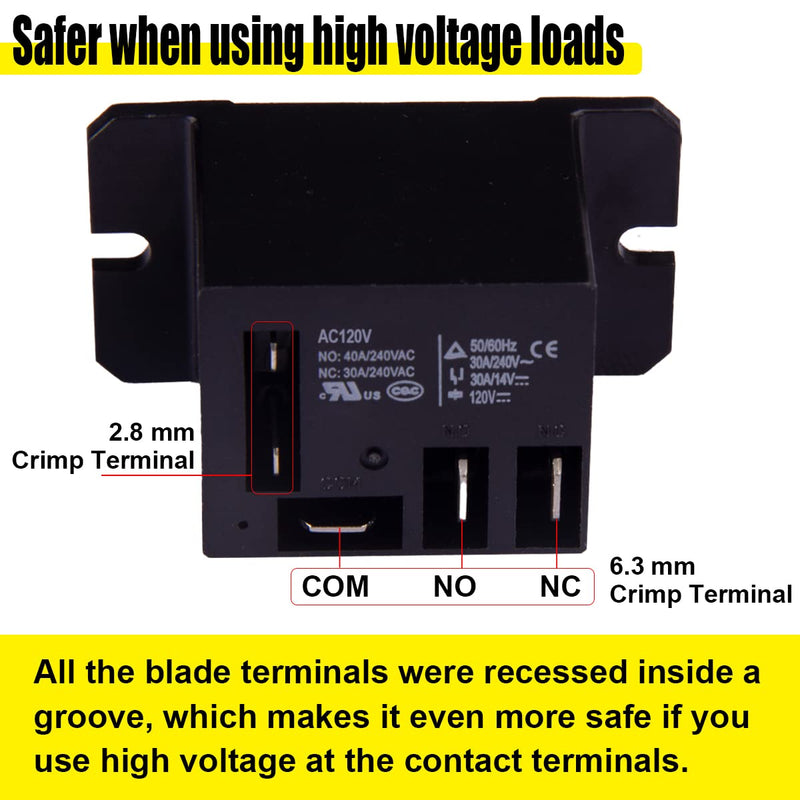 4Pcs Miniature Power Relay 30A, AC120V Coil, SPDT(1NO 1NC) Mini 120 Volt Relays with Quick Connect Wires NT90 AC120V-4Pcs AC120V x 4
