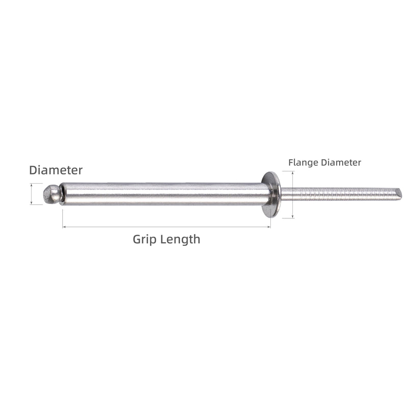 30Pcs Stainless Steel Extra Long Blind Rivets, Long-Shaft Split Rivets, Extended Length, Corrosion-Resistant, Tensile & Shear Strength High (3/16"x2") 3/16"x2"