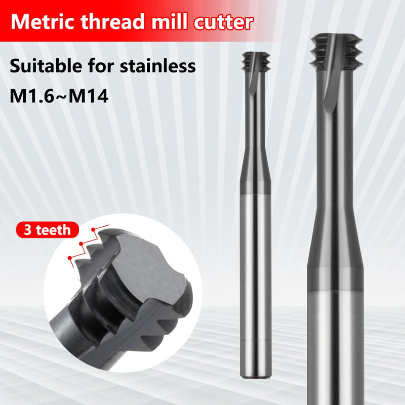 Metric Thread Milling Cutter Solid Carbide for Stainless Steel Thread Angle 60 Degrees CNC for Metal Working Replace Taps-(5pcs M3×0.5) 3PM-M3×0.5