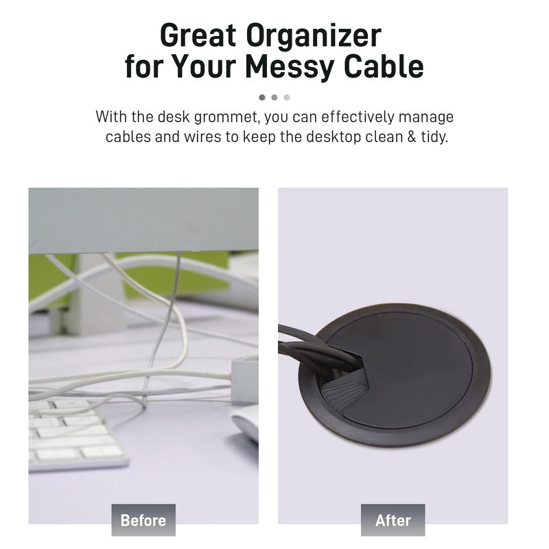 [2 Pack] Desk Grommet 2 Inch Sturdy Plastic Desk Hole Cover for Cables Detachable Desk Hole Grommet for Organizing Home & Office Table Cables - Black 2 Inch-2pcs-ABS