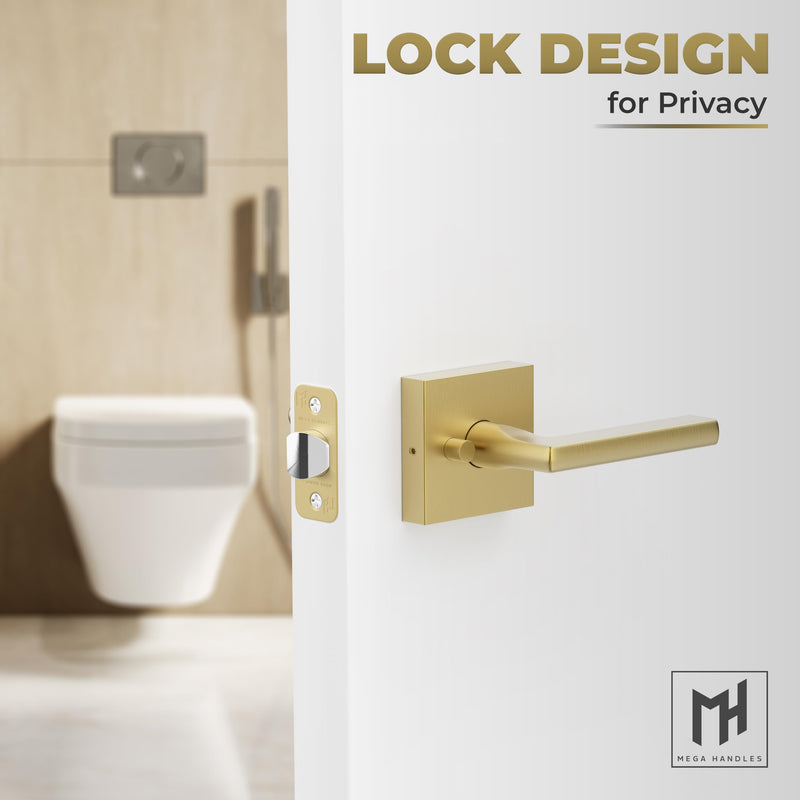 Mega Handles Prime Privacy Lever Door Handle for Hallway, Closet and Bathroom, Keyless Design Door Levers, Fits All Standard Door Sizes, Covered Screws Included - Satin Brass (1 Pack), 5'' 1 Pack