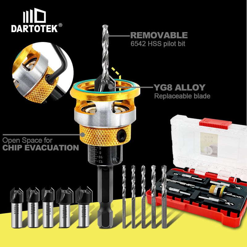 Countersink Drill Bit Set - HSS M2 Counter Sink Adjustable Depth Drill Bit for US Wood Screw, 1/8" 9/64" 5/32" 11/64" 3/16" 82° Counter-Bore New-5pcs