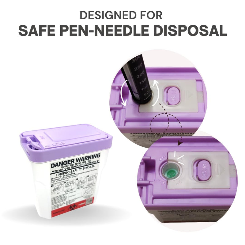 0.2L(0.2Qts.) Size Portable Pen-Needle Disposal Container Diabetes Care (0.2L, Purple+Clear, 1) 0.2L