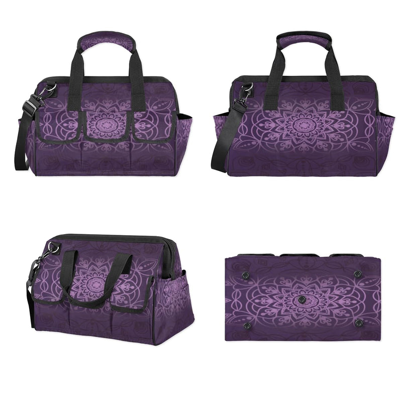 Purple marble pattern Tool Bag – Heavy-Duty Multi-Pocket 14+ Pockets (6 Inner + 6 Outer + 2 Side), Removable Shoulder Strap, for Construction, Gardening, Camping, Travel – 14.8 x 9.1 x 10 Inches