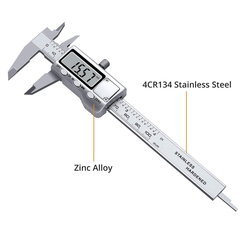 Neoteck 4 inch/100mm Digital Caliper, Stainless Steel Electronic Calipers Measuring Tool inch/mm Conversion, Large LCD Screen 4 inch Digital Caliper