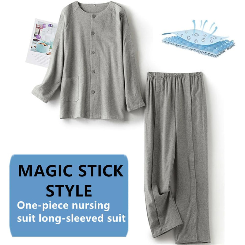 Bedridden Patient Clothing,Patient Clothes,Post-op Tearaway Clothes with Magic Sticks,Patient nursing Tops and trousers Set for Home Care,Post Surgery,Elderly(Woman,Pink,M) Pink Medium