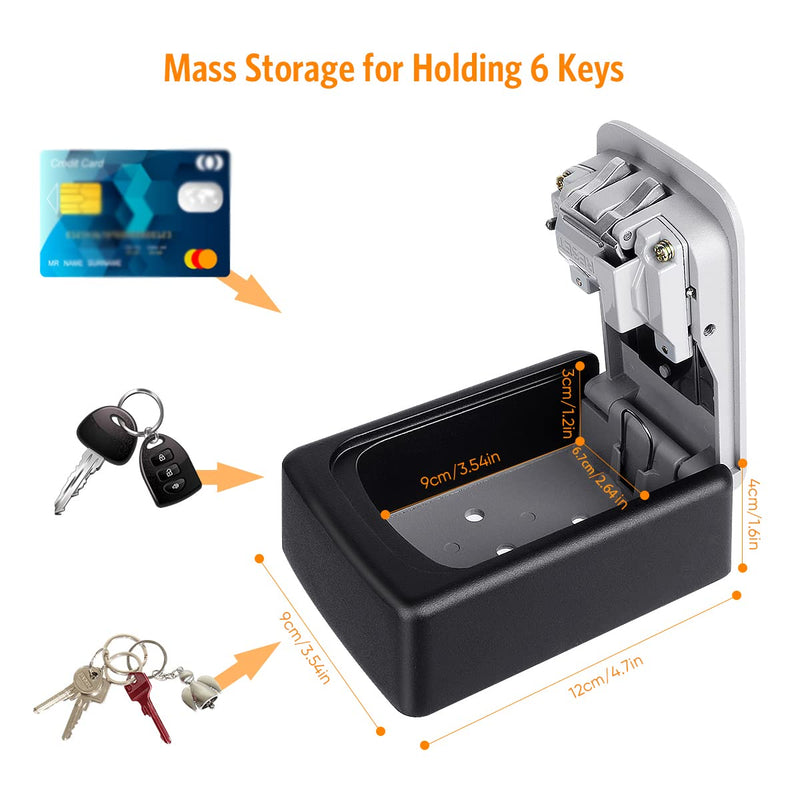Key Lock Box Wall Mounted, 4 Digit Combination Lockbox for Outside, House Keys - 5 Keys Capacity, Key Safe Security Storage Lock Box for Indoor, Outdoor, Garage, Garden, Store (Black, 1 Pack) Black