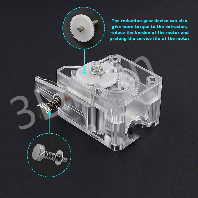 Bowden Dual Drive Extruder Universal Geared Extruder for Ender 3 V2/Pro, Ender 3 Series, CR10 Series, Mega S, Tevo Tornado, Wanhao D9, Anet A8 E10, Prusa I3 and DIY 3D Printer, Transparent