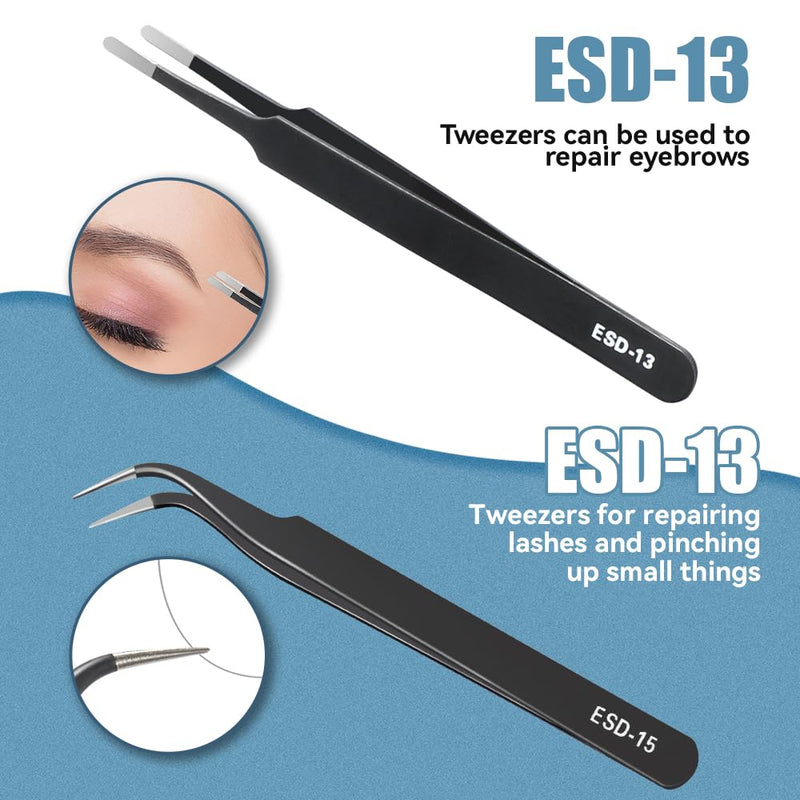 6 Pcs Precision Tweezers Set, Premium Anti-Static Stainless Steel Tweezer, ESD Curved of Tweezers for Electronics, Craft, Laboratory Work, Jewelry-Making, etc