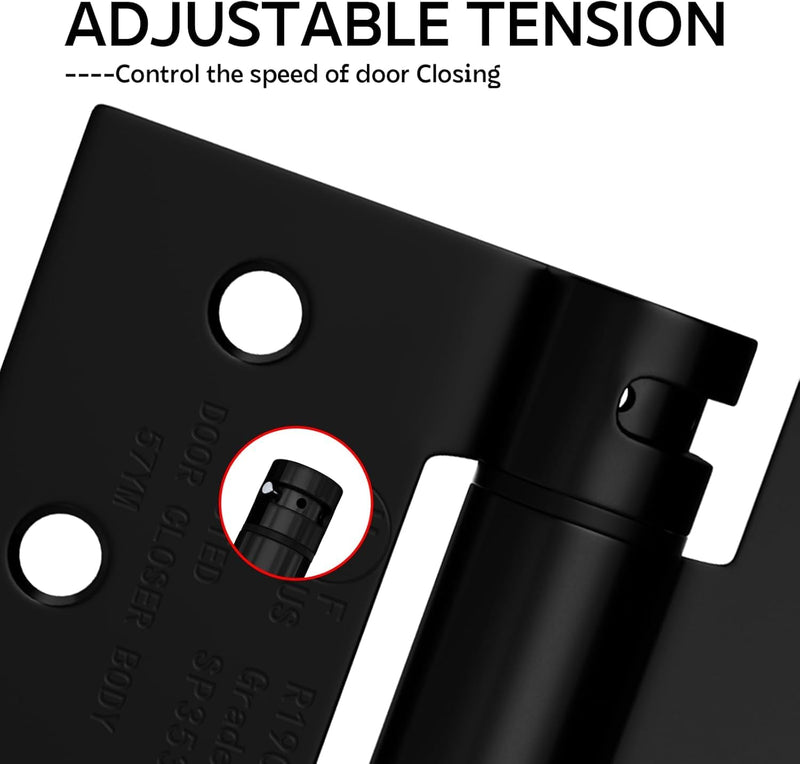 Haidms 6 Pack Self Closing Door Hinges 4 Inch Matte Black Spring Hinge with 5/8'' & Square Radius Corner Adjustable Tension Spring Loaded Hinges for Residential & Heavy-Duty Door Hardware Matte Black-square&5/8''