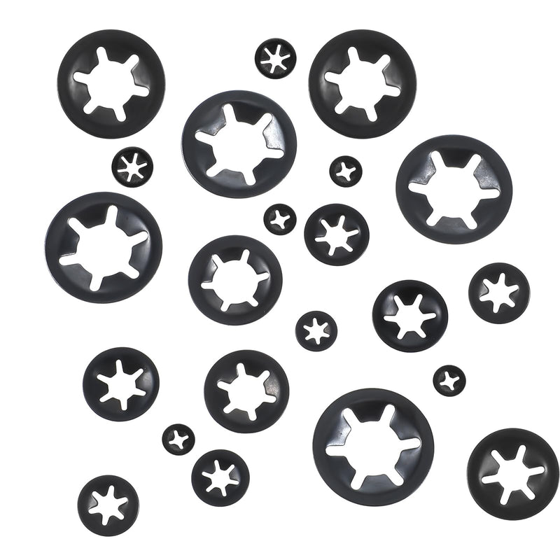 265PCS 9 Sizes Internal Tooth Star Lock Washers, Large Quick Speed Push On Lock Washers, Black Hardware Nuts Kit, Push Nuts Assortment