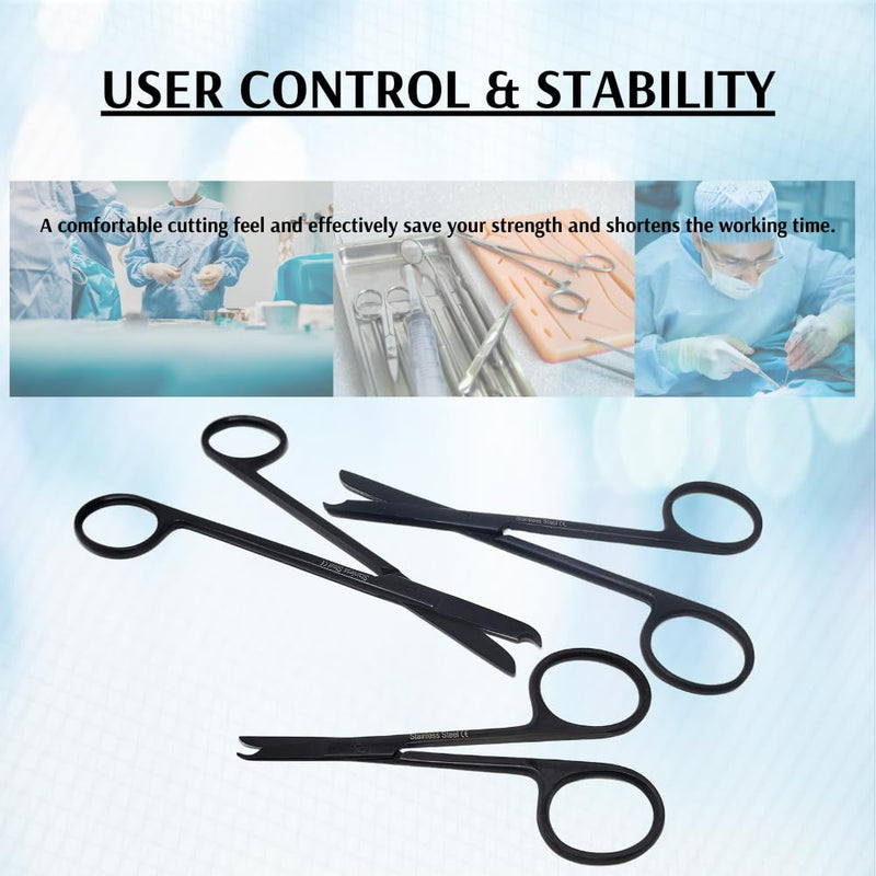 Spencer Stitch Scissors Stainless Steel With One Hook Blade Surgical Instruments For Sutures Cutting Student Training (Black 3.5")