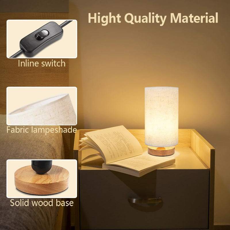 Table Lamp for Bedroom - Small Beside Lamps for Night Stands Home Office - Minimalist Design Warm Light Mini Boho Lamp - Fits in Kids,Living,Nursey Room,College Dorm - Awesome Gift Choice Round - Set of 1