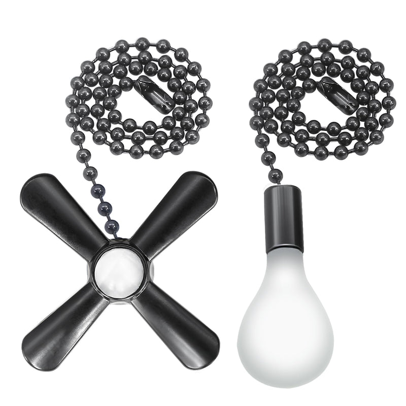 Black Ceiling Fan Pull Chain Set, 2Pack 3mm Diameter Beaded Fluorescent Decorative Pendant Extension, 12in Lighting & Fan Chain Extender with Connector Glow in The Dark(Black) 2 Black