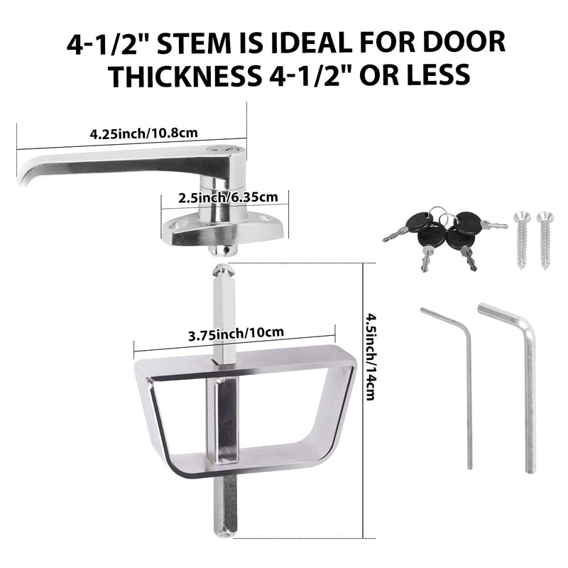 Shed Door Latch L-Handle Lock Kit with 4 Keys, BTEOBFY 4-1/2" Stem Storage Barn Shed Door Hardware Lock Set for Playhouses, Chicken Coops, Camper (Silver) 4.5 inch Silver