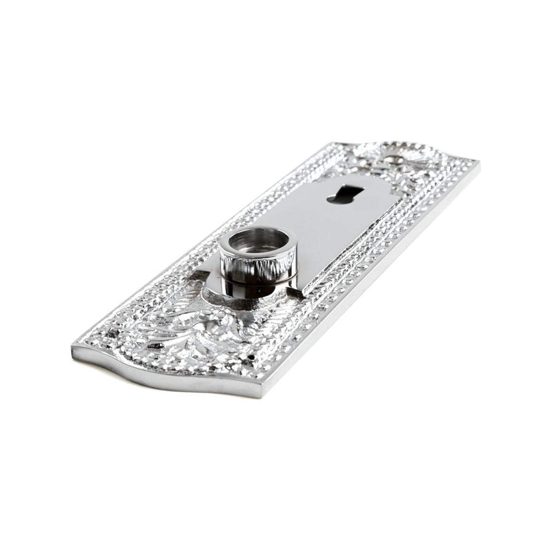 Renovators Supply Manufacturing Door Back Plate Chrome Finish Brass 7-1/4 in. Escutcheon Cover Beaded Doorplate with Keyhole Pack of 1 Chrome-keyhole
