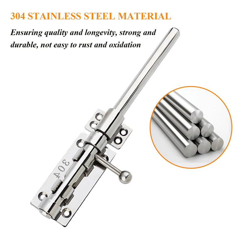 Slide Bolt Gate Latch Solid Gate Lock Heavy Duty 304 Stainless Steel Barrel Bolt Lock Security Guard Door Latches Thickened Gate Hardware with Dust Canister for Barn Fence Shed Basement 1pc 12 Inch