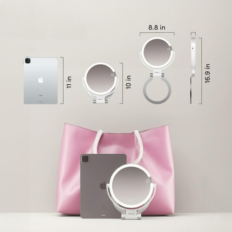 Fancii Travel Magnifying Mirror 10x /1x with Lights, Rechargeable | 9-Inch Extra Large LED Lighted Makeup Mirror, Folding Double Sided Portable Vanity Mirror, 3 Light Settings, Touch Sensor (Sadie)