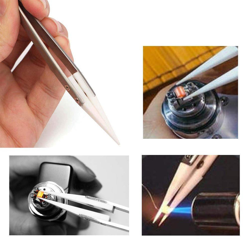 Ceramic Tweezers, Stainless Steel Tweezers, Non-Conductive, High Temperature Resistance 3000 Degrees Applicable to Precision Electrical Operation (Black) Black