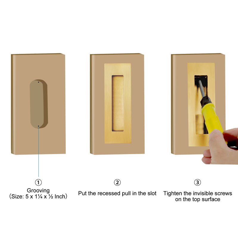 Malimali Recessed Finger Flush Pulls for Pocket, Sliding Barn Door - Brushed Gold Stainless Steel Rectangular Door Pulls (2 Pack) 6 Inch Stainless Steel Brushed Gold