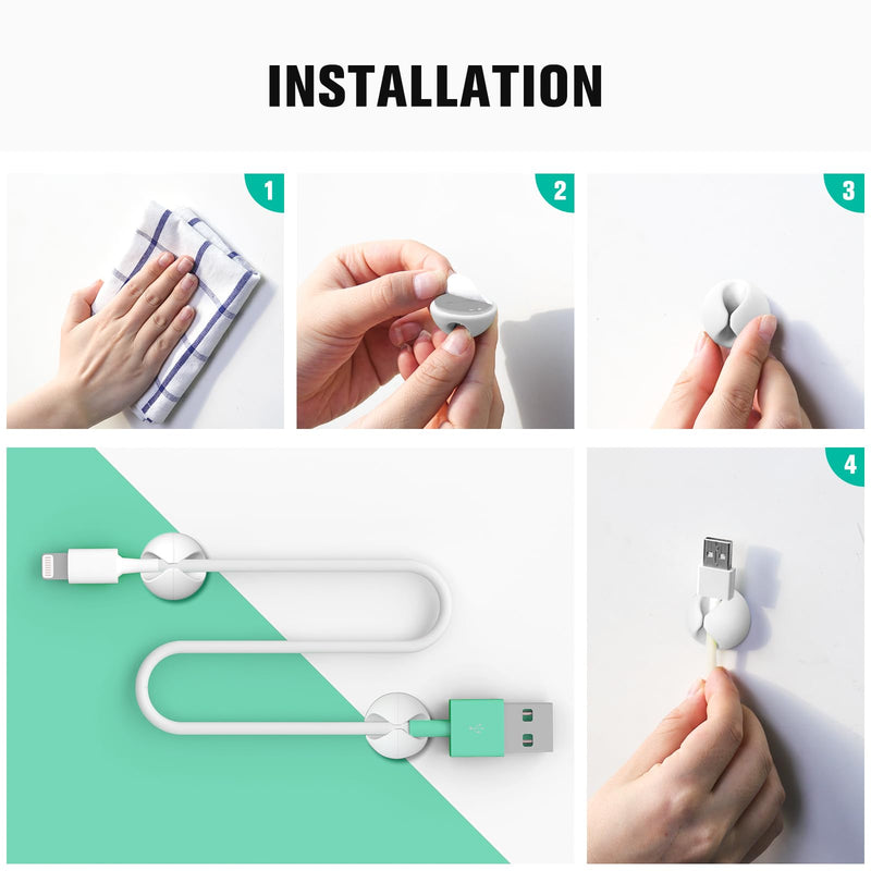 12 Pack Cable Clips, Znben Wire Organizer Holder Adhesive Cord Management Charger Wire Holder Clips for Desk, Home, Office, Car, Cubicle, Nightstand White Small