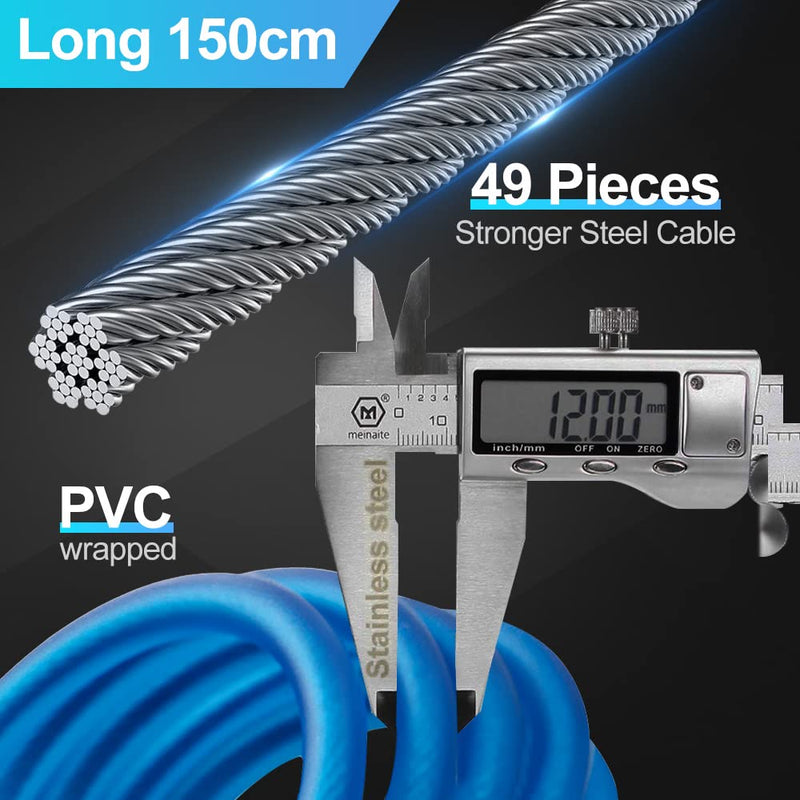 Bike Lock Keyless Combination Cable Lock eLinkSmart: Blue Waterproof Cable Lock 150cm Long Steel for Bicycle Scooter Motorcycle Door Fence Gate - Fingerprint Unlock via Phone App iOS Watch 150cm-blue
