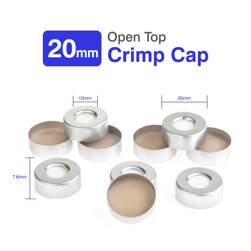 ALWSCI 20 mm Closure Size, Aluminum Crimp Seal with Natural PTFE/White Silicone Septa for Headspace Vial (Case of 100)