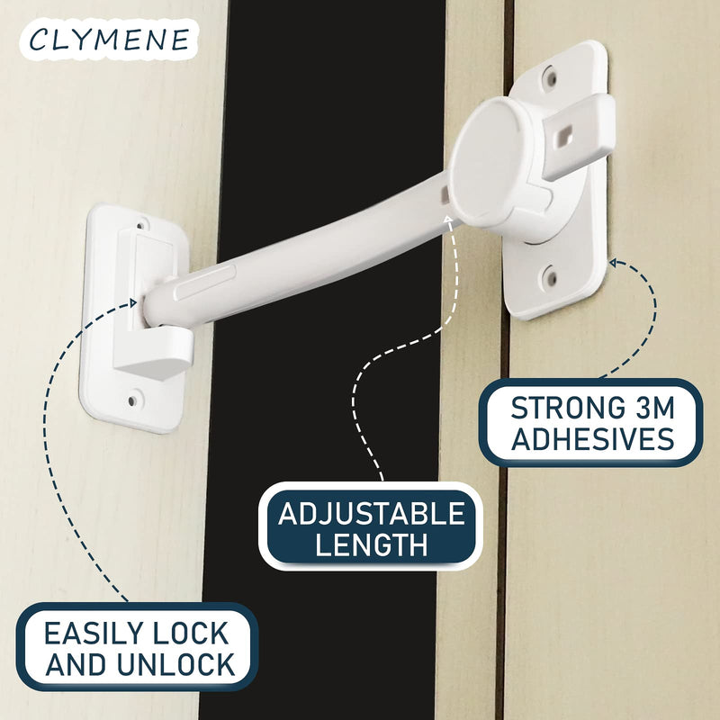 CLYMENE Cat Door Latch & Stopper, Adjustable Child Proof Door Lock and Pinch Guard, Let's Cats in and Keeps Dogs Out of Litter & Food, No Need for Pet Gates or Interior Cat Door (White) White