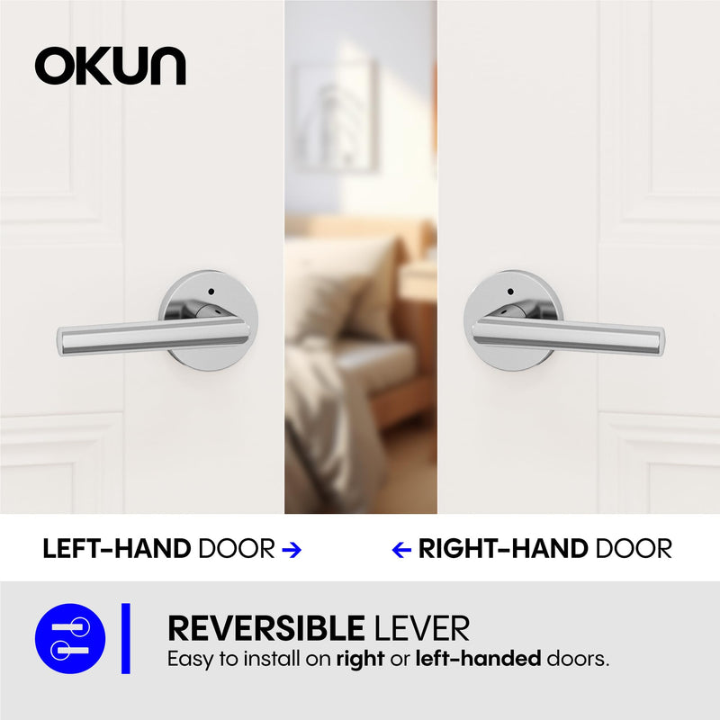 Okun Stark 1-Pack Chrome Privacy Door Levers – Push Button Lock, Reversible, Sleek Concealed-Mount Design for Bedroom & Bathroom 1 Pack