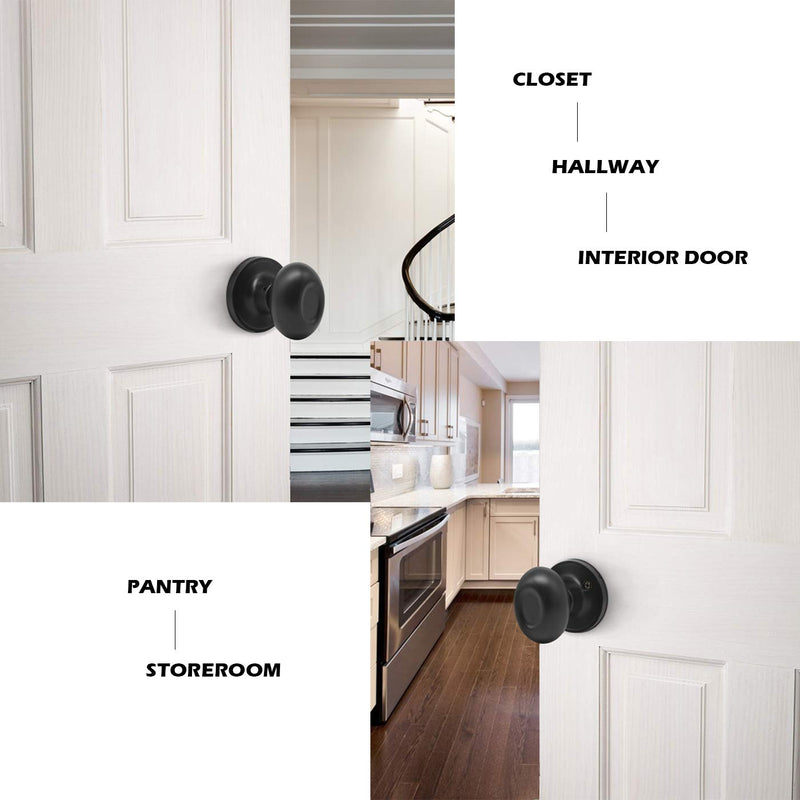 Gobrico 3 Pack Black Passage Door Knobs Egg Oval Door Knobs for Hall and Closet Black Interior Door Handles Keyless Door Locks Passage Function Passage (Without Locking)