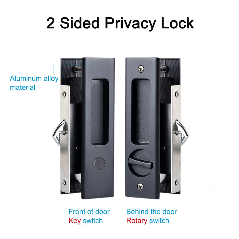 Hoconnie 6.3” Privacy Pocket Door Lock Hardware, Sliding Door Lock, Bathroom Mortise Lock, Invisible Furniture Hardware for 1-7/16” ~ 1-15/16” Thickness Door Matte Black 6.3''-Keyless